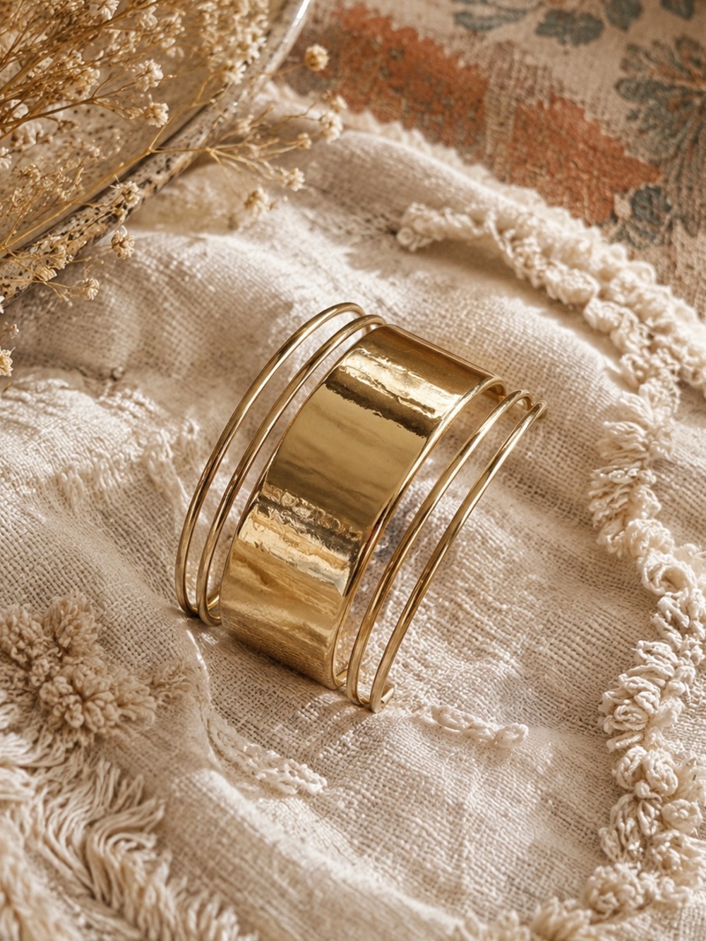Stylish Shiny Aldo Gold Slip On Bangle Bracelet With Cut Outs